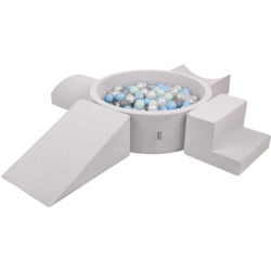 KiddyMoon Area Di Gioco In Schiuma Con Tondo Piscina Di Palline (200 Palline) Per Bambini, Grigioch:Perla/Grigio/Trasparente/Azzurro/Menta precio