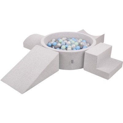 KiddyMoon Area Di Gioco In Schiuma Con Tondo Piscina Di Palline (200 Palline) Per Bambini, Grigioch:Perla/Grigio/Trasparente/Azzurro/Menta