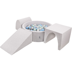 KiddyMoon Area Di Gioco In Schiuma Con Tondo Piscina Di Palline (200 Palline) Per Bambini, Grigioch:Perla/Grigio/Trasparente/Azzurro/Menta características