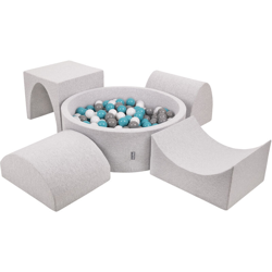 KiddyMoon Area Di Gioco In Schiuma Con Tondo Piscina Di Palline (300 Palline) Per Bambini, Grigioch:Grigio/Bianco/Turchese precio