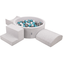 KiddyMoon Area Di Gioco In Schiuma Con Tondo Piscina Di Palline (200 Palline) Per Bambini, Grigioch:Grigio/Bianco/Turchese en oferta