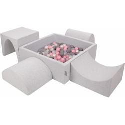 KiddyMoon Area Di Gioco In Schiuma Per Bambini Con Palline Colorate, Grigioch:Perla/Grigio/Trasparente/Rosa Chiaro características