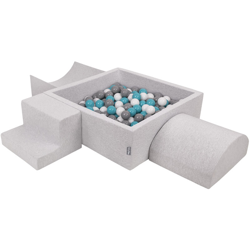 KiddyMoon Area Di Gioco In Schiuma Con Quadrato Piscina Di Palline (200 Palline) Per Bambini, Grigioch:Grigio/Bianco/Turchese en oferta