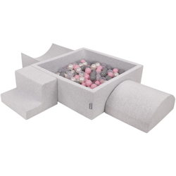 KiddyMoon Area Di Gioco In Schiuma Con Quadrato Piscina Di Palline (200 Palline) Per Bambini, Grigioch:Perla/Grigio/Trasparente/Rosa Chiaro características