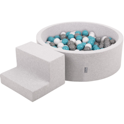 KiddyMoon Area Di Gioco In Schiuma Con Tondo Piscina Di Palline (100 Palline) Per Bambini, Grigioch:Grigio/Bianco/Turchese precio