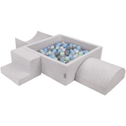 KiddyMoon Area Di Gioco In Schiuma Con Quadrato Piscina Di Palline (200 Palline) Per Bambini, Grigioch:Perla/Grigio/Trasparente/Azzurro/Menta características