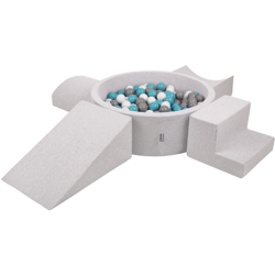 KiddyMoon Area Di Gioco In Schiuma Con Tondo Piscina Di Palline (200 Palline) Per Bambini, Grigioch:Grigio/Bianco/Turchese precio