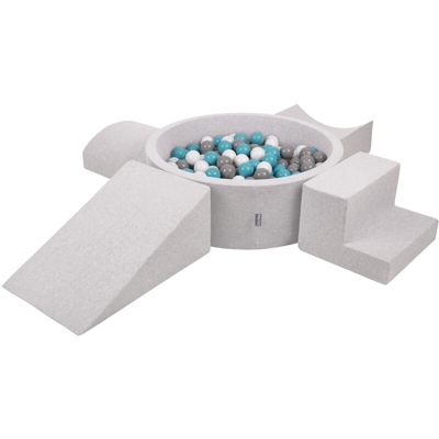 KiddyMoon Area Di Gioco In Schiuma Con Tondo Piscina Di Palline (200 Palline) Per Bambini, Grigioch:Grigio/Bianco/Turchese