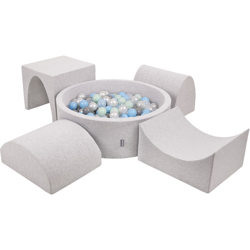 KiddyMoon Area Di Gioco In Schiuma Con Tondo Piscina Di Palline (300 Palline) Per Bambini, Grigioch:Perla/Grigio/Trasparente/Azzurro/Menta características