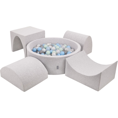 KiddyMoon Area Di Gioco In Schiuma Con Tondo Piscina Di Palline (300 Palline) Per Bambini, Grigioch:Perla/Grigio/Trasparente/Azzurro/Menta