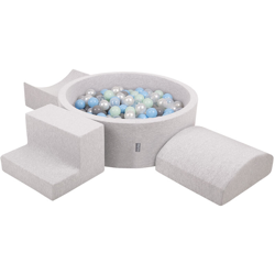 KiddyMoon Area Di Gioco In Schiuma Con Tondo Piscina Di Palline (200 Palline) Per Bambini, Grigioch:Perla/Grigio/Trasparente/Azzurro/Menta en oferta