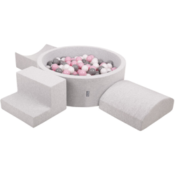 KiddyMoon Area Di Gioco In Schiuma Con Tondo Piscina Di Palline (200 Palline) Per Bambini, Grigioch:Bianco/Grigio/Rosa Chiaro características