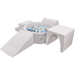 KiddyMoon Area Di Gioco In Schiuma Con Tondo Piscina Di Palline (200 Palline) Per Bambini, Grigioch:Perla/Grigio/Trasparente/Azzurro/Menta en oferta