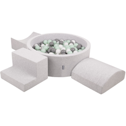 KiddyMoon Area Di Gioco In Schiuma Con Tondo Piscina Di Palline (200 Palline) Per Bambini, Grigioch:Bianco/Grigio/Menta - grigioCh:bianco/grigio/menta precio