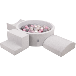 KiddyMoon Area Di Gioco In Schiuma Con Tondo Piscina Di Palline (200 Palline) Per Bambini, Grigioch:Perla/Grigio/Trasparente/Rosa Chiaro características