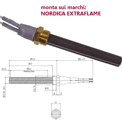 Resistenza ermetica stufe a pellet ceramica 3/8 NORDICA EXTRAFLAME RAVELLI