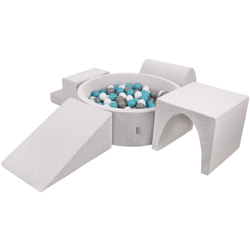 KiddyMoon Area Di Gioco In Schiuma Con Tondo Piscina Di Palline (300 Palline) Per Bambini, Grigioch:Grigio/Bianco/Turchese precio