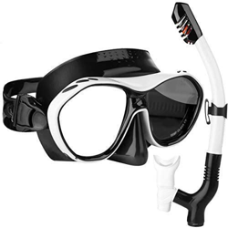 Haberi - Set da snorkeling con boccaglio e maschera da immersione, in vetro temperato, impermeabile, con 3 canali per adulti (bianco e nero) características