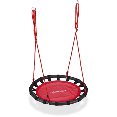 Altalena da Giardino a Nido, per Bambini e Adulti, Regolabile, Ø 80 cm, Portata Max. 100 kg, Rosso