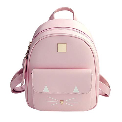 Marinka Fashion Sac à Dos de Loisir avec Mignon Chat Mini Sac d'épaule en Cuir pour Femme ou Fille (Rose Clair)