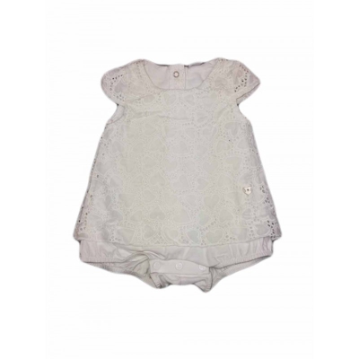 Abitino vestito pagliaccetto ricamato bimba neonata mezza manica Ellepi bianco 1 m