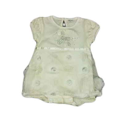 Abitino vestito pagliaccetto ricamato bimba neonata mezza manica Ellepi panna 6 m