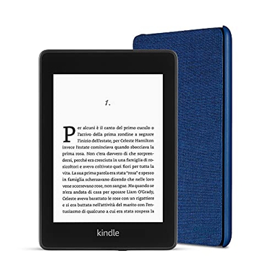 Kindle Paperwhite, 8 GB, con pubblicità + Custodia Amazon in tessuto (Blu)