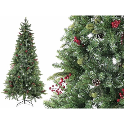 Albero di Natale artificiale pino verde con bacche e pigne super folto con 963 rami altezza 2,10 metri