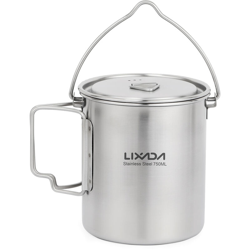 Lixada 750ml POT dell'acciaio inossidabile acqua portatile della tazza della tazza con coperchio e manico pieghevole campeggio cucina all'aperto características