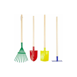 10838 Set di attrezzi da giardinaggio variopinti small foot, in legno e metallo, rastrello, pala, vanga e forca, a partire da 3 anni. en oferta