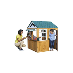 KidKraft 405 Casetta Gioco da Giardino e Esterno Garden View in Legno per Bambini con lavagne, fioriera e Tenda Stile caffetteria, Colore Marrone en oferta