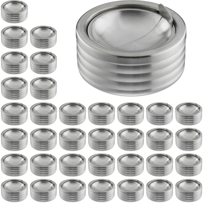 Set da 36 Posacenere Antivento, con Coperchio Ribaltabile, per Interni e Esterni, Acciaio Inox, HxD: 5,5X11,5, Argento