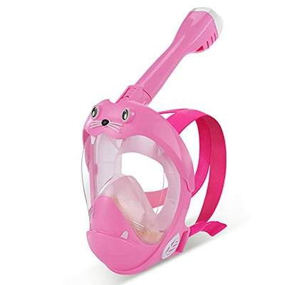 IMMEK Maschera Snorkeling per Bambini,Maschera Subacqueacon con Visuale Panoramica 180° Design Maschera Subacquea Forma di Leone Marino Maschera Snork