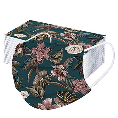 QWD 50 Pezzi Adulti_Mascherine Cotone Bandana, Colorate Stampa Fiori di anacardi Facciale Protettiva, 3 Strati Protezione della Bocca e dal Naso, Abbi