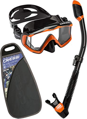 Cressi Pano 3 & Dry, Combo Set Maschera Subacquea Unisex – Adulto, Nero/Arancio, Taglia Unica