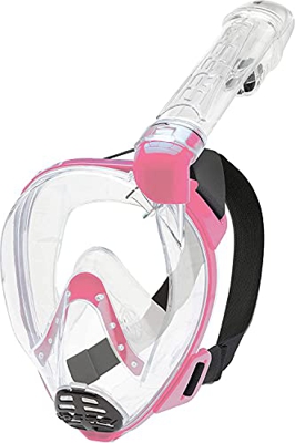 Cressi Baron Full Face Mask, Maschera Snorkeling Integrale Anti Fog, Facciale Comfort, Valvola Scarico e Snorkel Dry Unisex Adulto, Trasparente/Rosa, 