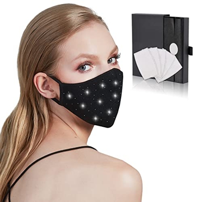 LOVVIY Maschera di stoffa, da Unisex (Adesivo diamante, Nero)