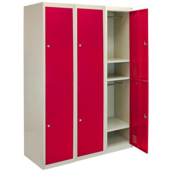 3 Armadietti Con 2 Porte Rosse In Acciaio 45cm X 114cm X 180cm Per Scuole, Palestre E Spogliatoi precio