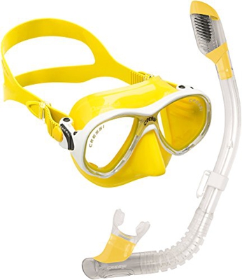 Cressi Marea Jr Maschera Subacquea a Due Vetri Separati + Mini Dry Snorkel, Giallo/Bianco