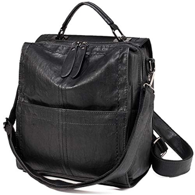 VASCHY Zaino Donna Vintage Zaino Tracolla Donna Pelle Sintetica Borsa Zaino Ragazze Casual Zaino da Viaggio Scuola Lavoro Nero