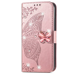 HUANGTAOLI Bling Strass Cover per Oppo A33 2020, Custodia Portafoglio Oppo A33 2020 Libro Strass, Flip Cover Oppo A33 2020 Pelle con Strass, Oro Rosa en oferta