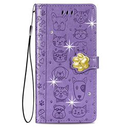 HUANGTAOLI Bling Strass Cover per Oppo A33 2020, Custodia Oppo A33 2020 Libro Strass, Portafoglio Flip Cover Oppo A33 2020 Pelle con Strass, Viola en oferta