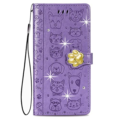 HUANGTAOLI Bling Strass Cover per Oppo A33 2020, Custodia Oppo A33 2020 Libro Strass, Portafoglio Flip Cover Oppo A33 2020 Pelle con Strass, Viola