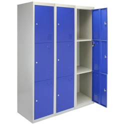 3 Armadietti Con 3 Porte Blu In Acciaio 45cm X 114cm X 180cm Per Scuole Palestre E Spogliatoi en oferta