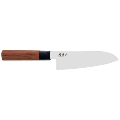 Coltello Santoku Cm 17 Linea Seki Magoroku Redwood Di Kai In Acciaio Al Carbonio 1k6 Con Manico In Legno Di Sequoia