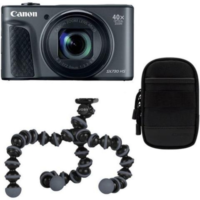 Fotocamera Digitale Compatta Travel Kit PowerShot SX730 HS Sensore CMOS 20.3 MP Stabilizzato Zoom Ottico 40x Touch Screen Inclinabile 3'' Wi-Fi / NFC Nero + Custodia DCC-2400 + Joby Gorillapod