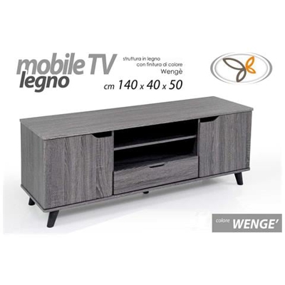 Mobile Porta Tv Basso Wengè Ante E Ripiani Cm 140 X 40 X 50 H