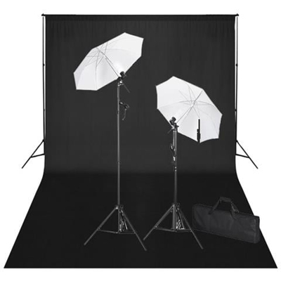 Set Studio Fotografico: Fondale Nero 600x300 Cm E Luci