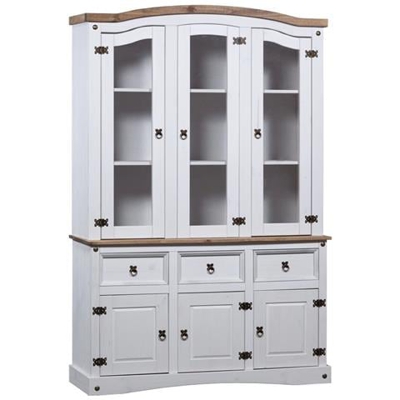 Credenza Con Vetrina In Pino Messicano Corona Range Bianco