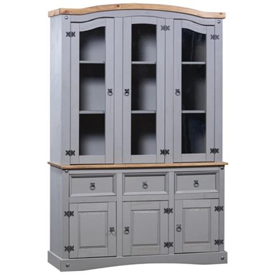 Credenza Con Vetrina In Pino Messicano Corona Range Grigio